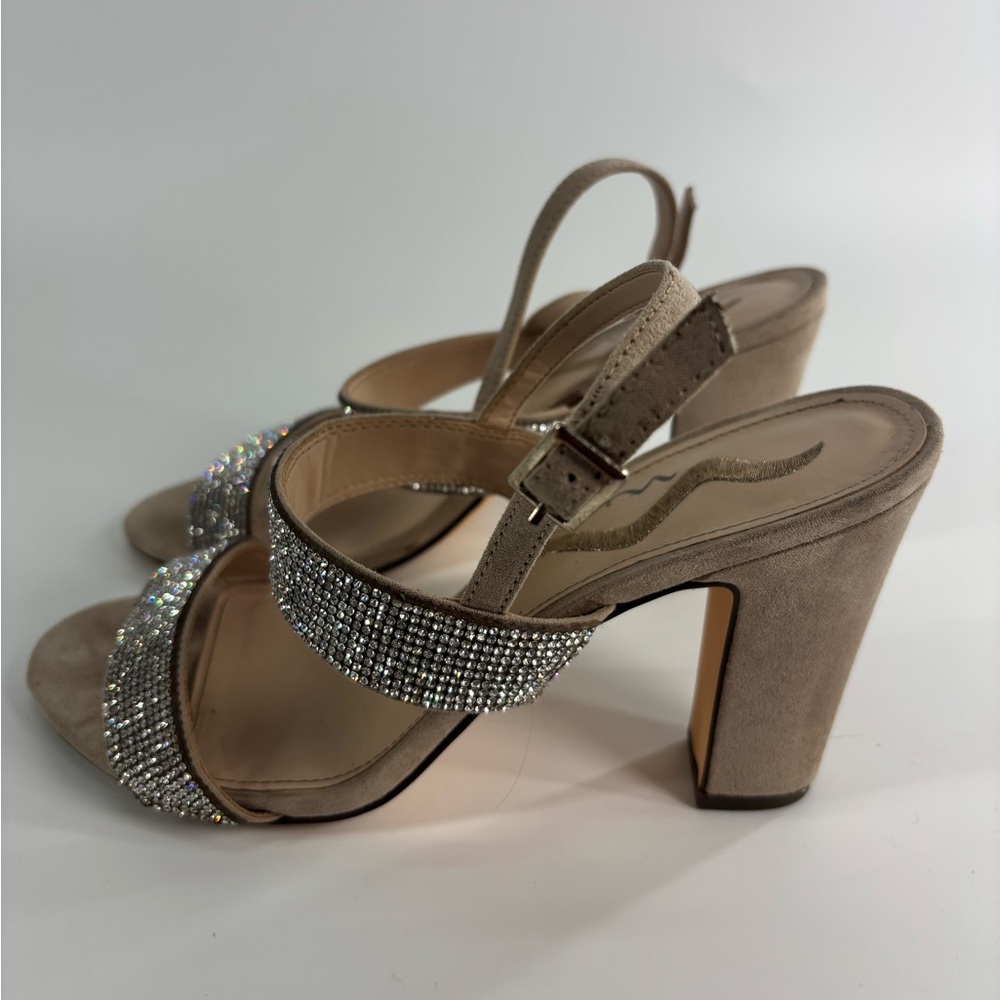 Nina rhinestone strappy heeled sandals nude Size 8.5 special occasion wedding - Picture 3 of 12